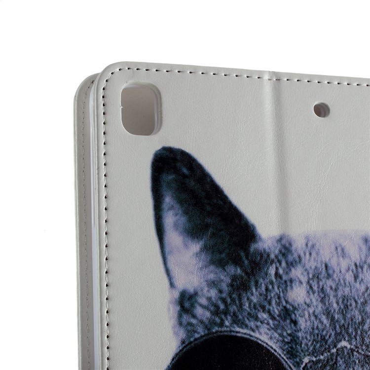 Pattern Printing Embossed Leather Protective Case with Stand for iPad 9.7 (2018) / 9.7 (2017) - Cat Wearing Glasses-4