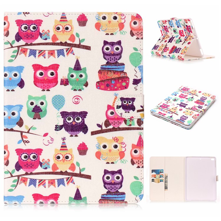 Pattern Printing Embossed Leather Protective Shell with Stand for iPad 9.7 (2018) / 9.7 (2017) - A Group of Owls-1