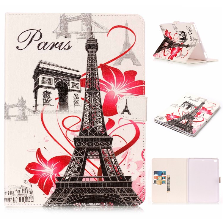 Pattern Printing Embossed PU Leather Protective Case with Stand for iPad 9.7 (2018) / 9.7 (2017) - Paris Eiffel Tower-1