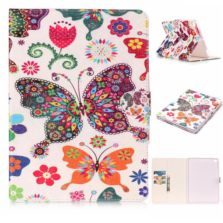 Pattern Printing Embossed Flip Leather Protective Tablet Case for iPad 9.7 (2018) / 9.7 (2017) - Colorful Butterflies and Flower-1