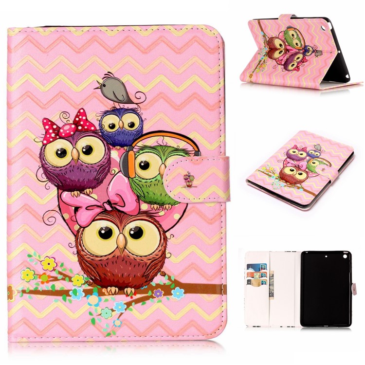 Pattern Printing Embossed Magnetic Leather Protective Case for iPad mini 1 / 2 / 3 - Cute Owls-1