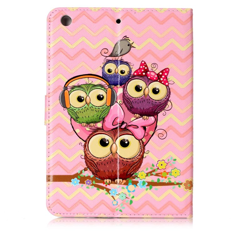 Pattern Printing Embossed Magnetic Leather Protective Case for iPad mini 1 / 2 / 3 - Cute Owls-3