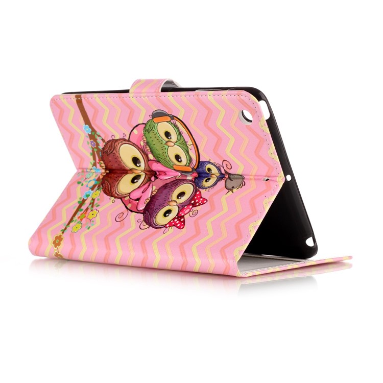Pattern Printing Embossed Magnetic Leather Protective Case for iPad mini 1 / 2 / 3 - Cute Owls-4