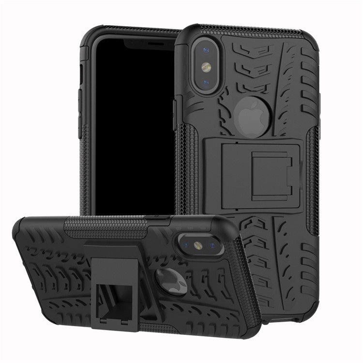 2-in-1 Tyre Pattern Kickstand PC + TPU Hybrid Phone Casing Cover for iPhone 8 - Black-1