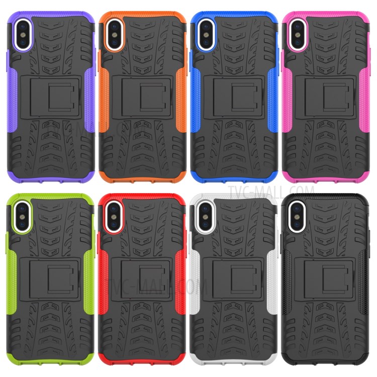 2-in-1 Tyre Pattern Kickstand PC + TPU Hybrid Phone Casing Cover for iPhone 8 - Black-11
