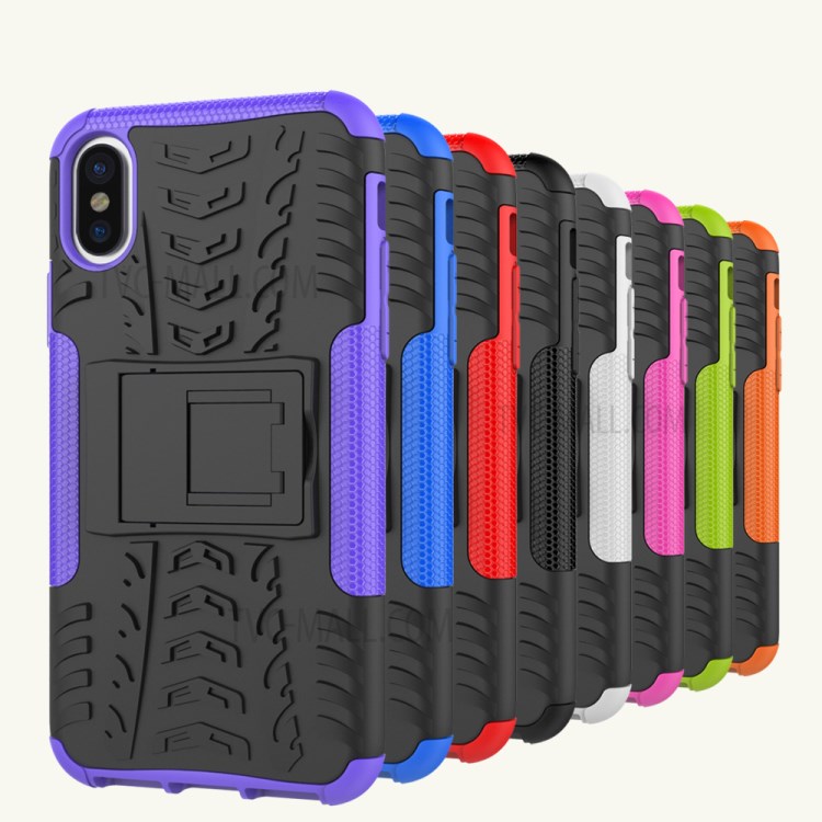 2-in-1 Tyre Pattern Kickstand PC + TPU Hybrid Phone Casing Cover for iPhone 8 - Black-12