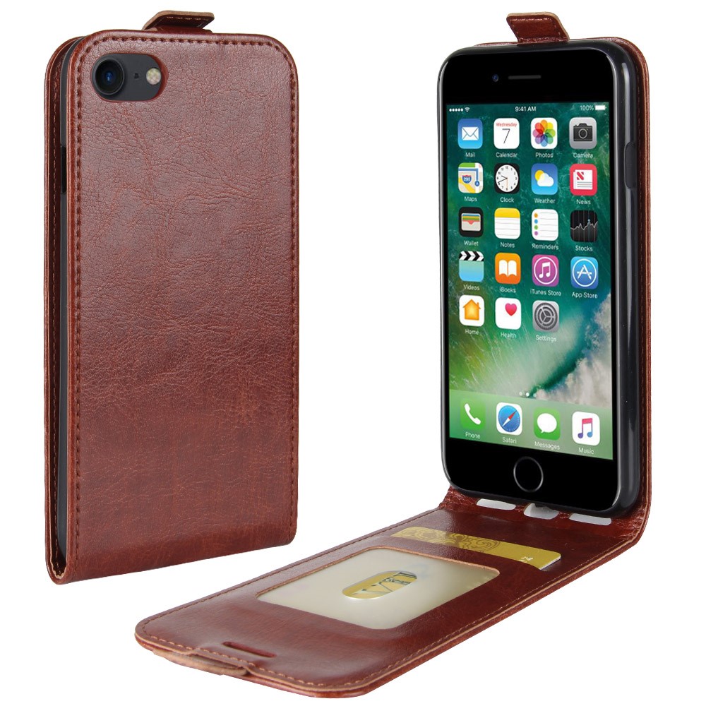 Crazy Horse Skin PU Leather Vertical Flip Phone Casing for iPhone 8 / 7 4.7 inch - Brown-1