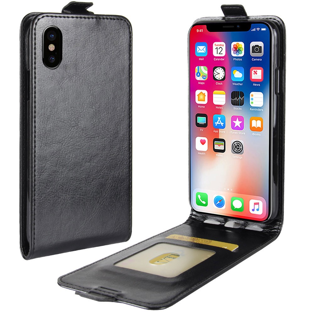 Crazy Horse Texture Couverture en cuir Flip Flip pour iPhone X /10 5.8-pouce - Noir-1