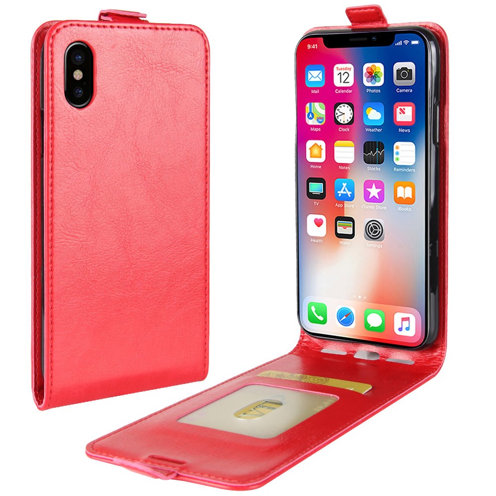 Crazy Horse Grain PU Leather Vertical Flip Shell Case for iPhone X/XS 5.8-inch - Red-1