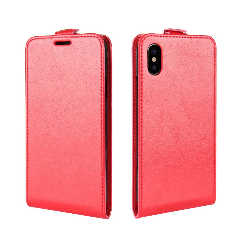Crazy Horse Grain PU Leather Vertical Flip Shell Case for iPhone X/XS 5.8-inch - Red-4