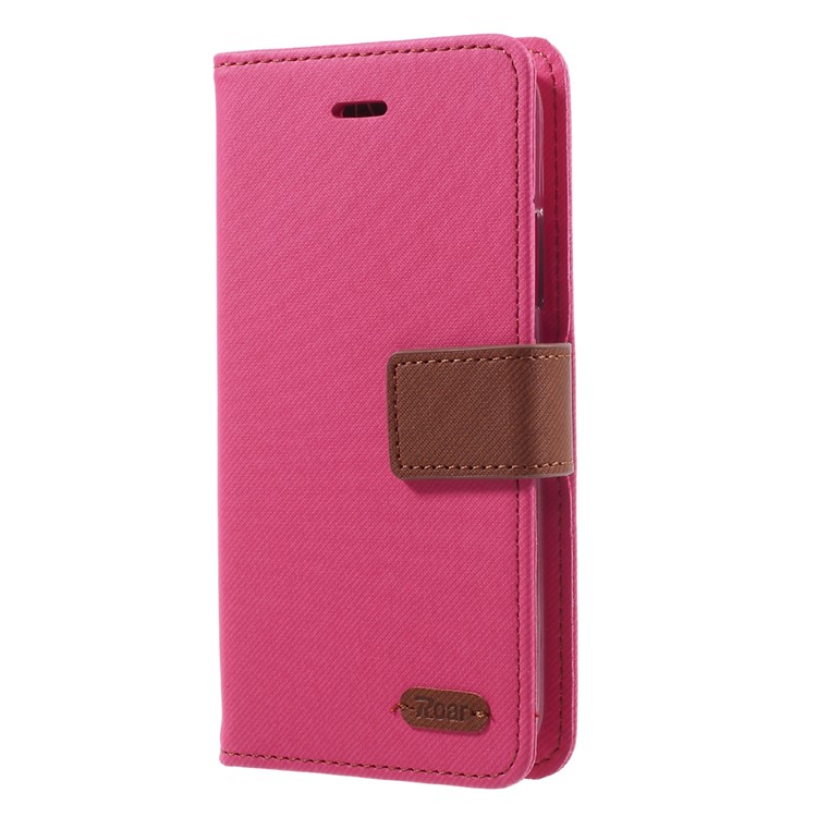 ROAR Twill Grain PU Leather Wallet Casing for iPhone X/XS 5.8-inch - Rose-1