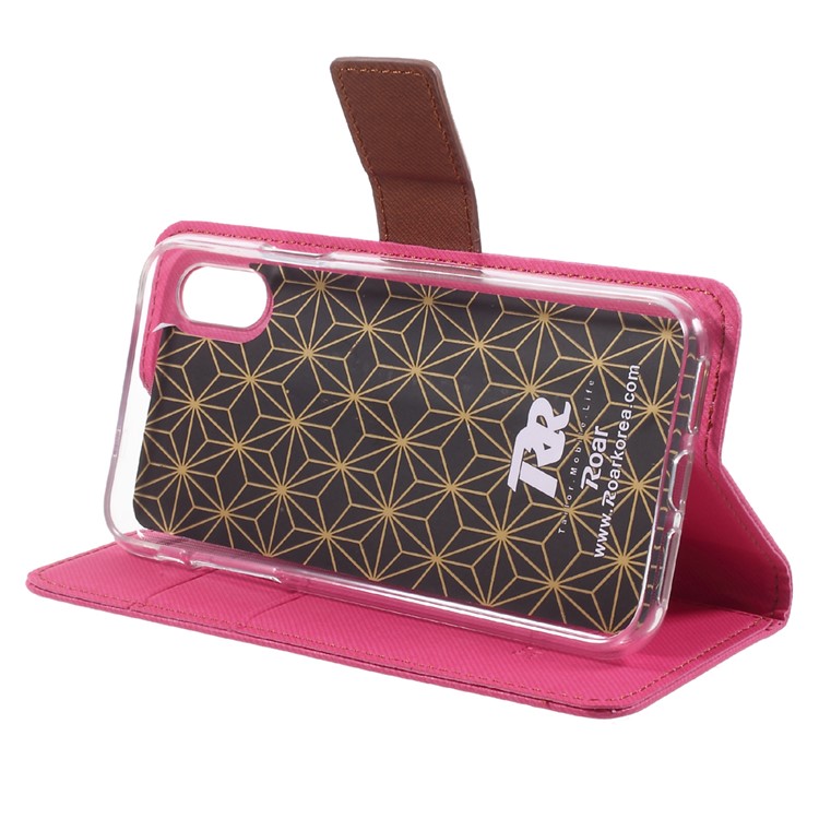 ROAR Twill Grain PU Leather Wallet Casing for iPhone X/XS 5.8-inch - Rose-3