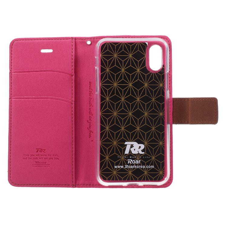 ROAR Twill Grain PU Leather Wallet Casing for iPhone X/XS 5.8-inch - Rose-5