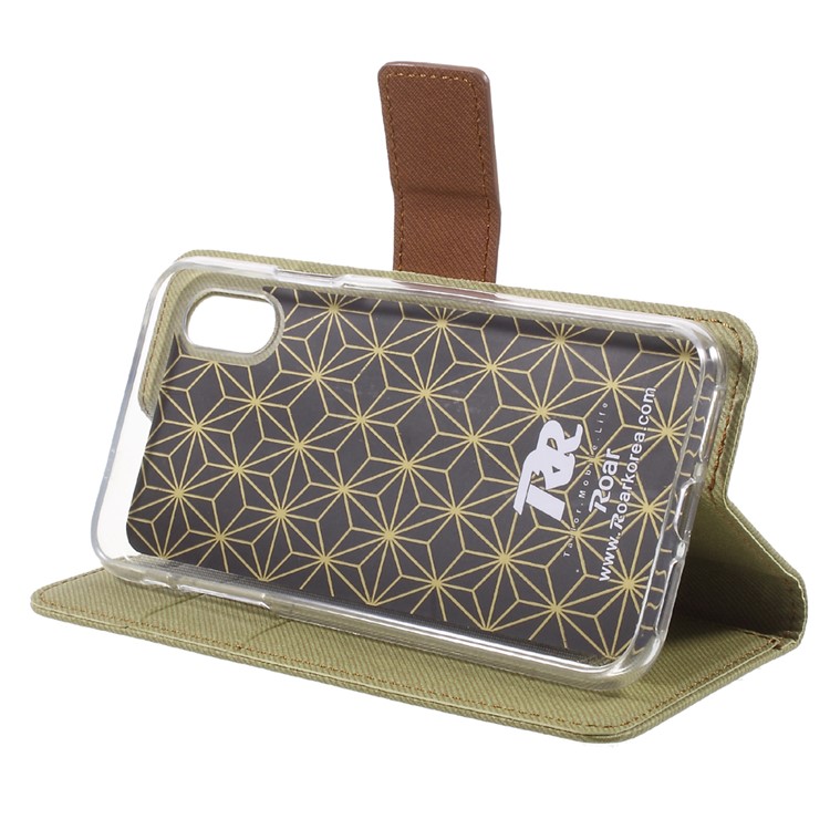 ROAR for iPhone X/XS 5.8-inch Twill Grain Leather Wallet Flip Phone Cover - Khaki-3