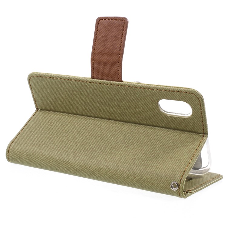 ROAR for iPhone X/XS 5.8-inch Twill Grain Leather Wallet Flip Phone Cover - Khaki-4
