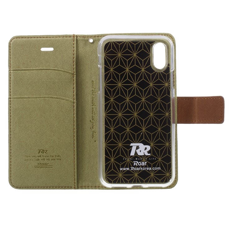 ROAR for iPhone X/XS 5.8-inch Twill Grain Leather Wallet Flip Phone Cover - Khaki-5