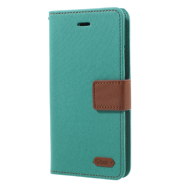 ROAR Twill Grain Leather Folio Wallet Mobile Phone Case for iPhone X/XS 5.8-inch - Green-1