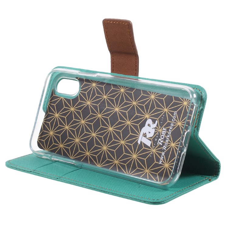 ROAR Twill Grain Leather Folio Wallet Mobile Phone Case for iPhone X/XS 5.8-inch - Green-3