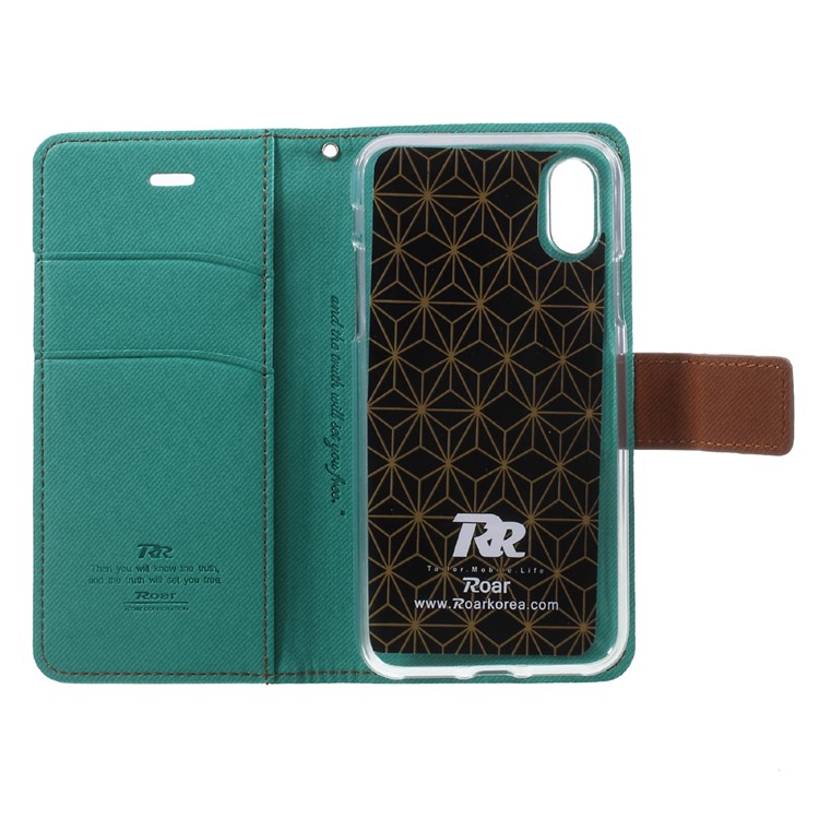 ROAR Twill Grain Leather Folio Wallet Mobile Phone Case for iPhone X/XS 5.8-inch - Green-5