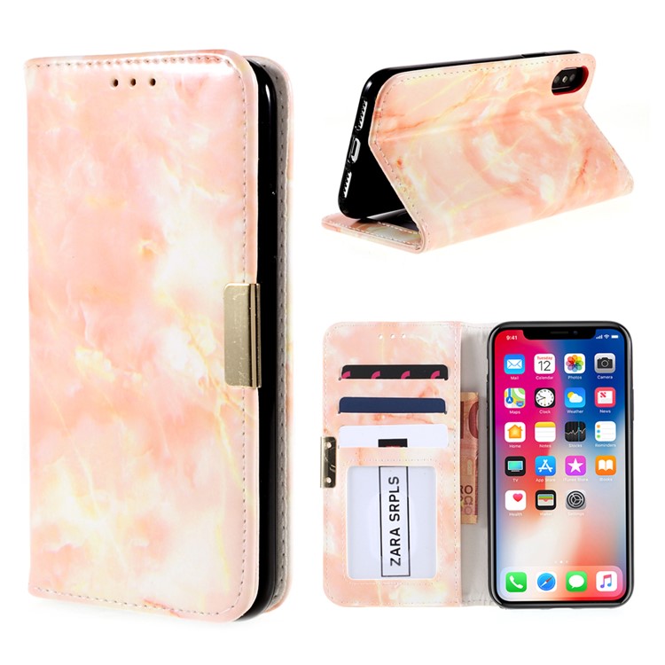Marble Pattern Stand Leather Wallet Phone Shell for iPhone iPhone iPhone iPhone X/XS 5.8-inch8 - Pink-1