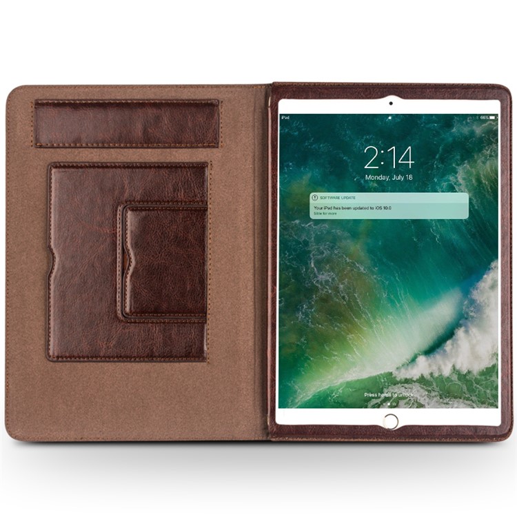 QIALINO Smart Classique en Cuir Véritable Stand Flip Cover Coque pour iPad Pro 10.5 (2017) - Brun-3