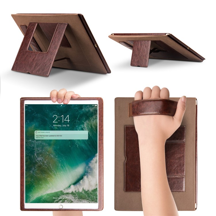 QIALINO Smart Classique en Cuir Véritable Stand Flip Cover Coque pour iPad Pro 10.5 (2017) - Brun-4