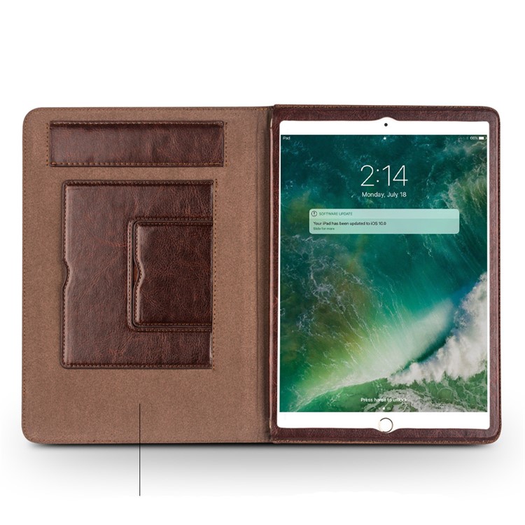 QIALINO Smart Classique en Cuir Véritable Stand Flip Cover Coque pour iPad Pro 10.5 (2017) - Brun-7