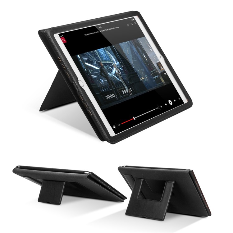 QIALINO Waxed Cowhide Leather Smart Stand Case for iPad Pro 10.5 (2017) - Black-3