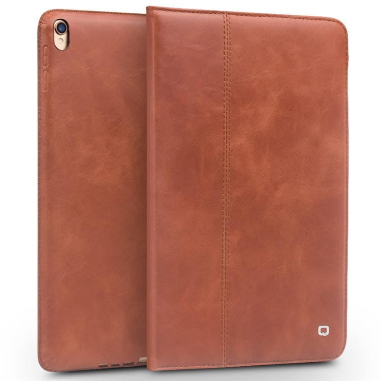 QIALINO Waxed Cowhide Leather Smart Flip Stand Case Cover for iPad Air 10.5 (2019) / Pro 10.5-inch (2017) - Brown-1