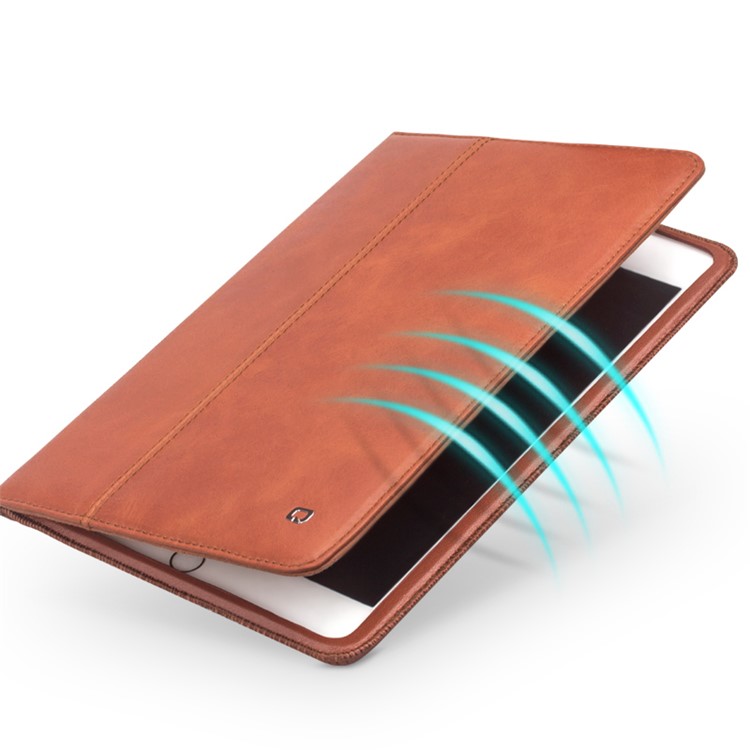 QIALINO Waxed Cowhide Leather Smart Flip Stand Case Cover for iPad Air 10.5 (2019) / Pro 10.5-inch (2017) - Brown-6