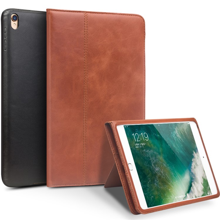 QIALINO Waxed Cowhide Leather Smart Flip Stand Case Cover for iPad Air 10.5 (2019) / Pro 10.5-inch (2017) - Brown-7