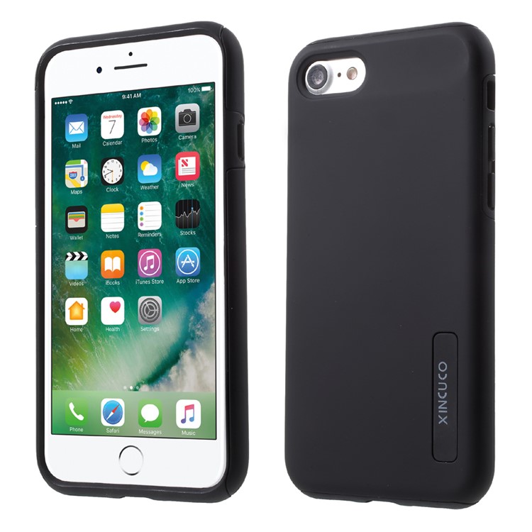 XINCUCO Hybrid Hard PC Back Plate + Soft Silicon Protection Back Case for iPhone 7 4.7 inch - Black-1