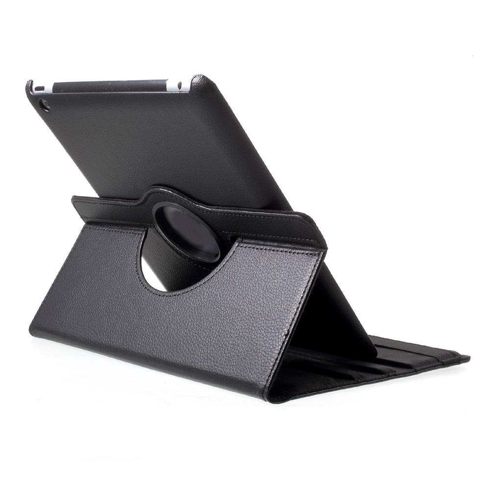 Litchi Skin PU Leder 360 Grad Rotary Stand Folio Hülle Mit Gummiband Für Ipad 4/3/2 - Schwarz