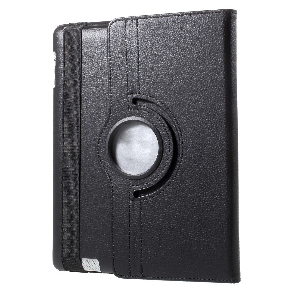 Litchi Skin PU Couro de 360 ​​graus de 360 ​​graus Case de Fólio Com Faixa Elástica Para Ipad 4/3/2 - Preto