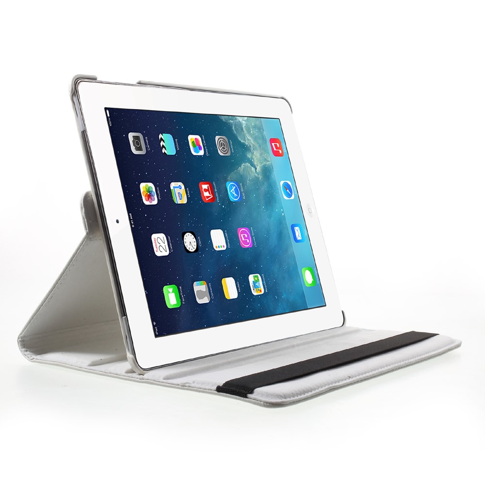 360 Degree Rotation Stand Litchi Grain Leather Protective Case for iPad 4/3/2 - White-2