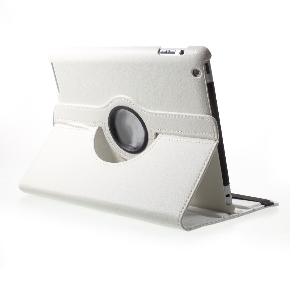 360 Degree Rotation Stand Litchi Grain Leather Protective Case for iPad 4/3/2 - White-3