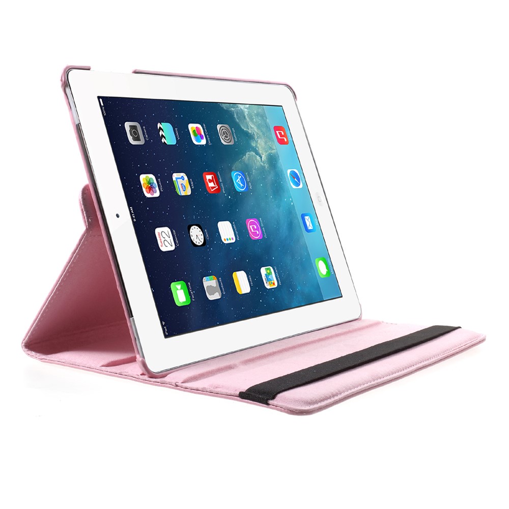 For iPad 4/3/2 Litchi Grain 360 Degree Rotary Leather Stand Case - Pink-2