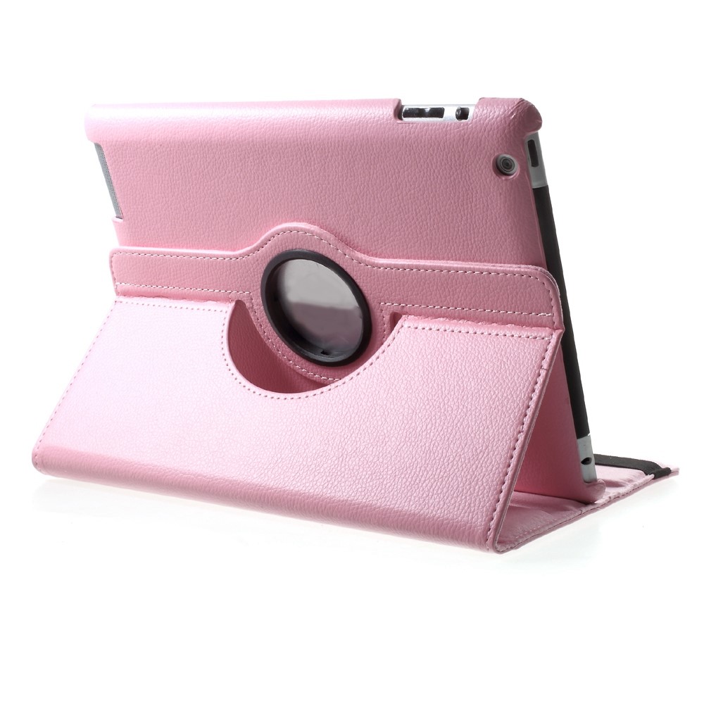 Litchi Skin PU Couro de 360 ​​graus de 360 ​​graus Case de Fólio Com Faixa Elástica Para Ipad 4/3/2 - Rosa-3