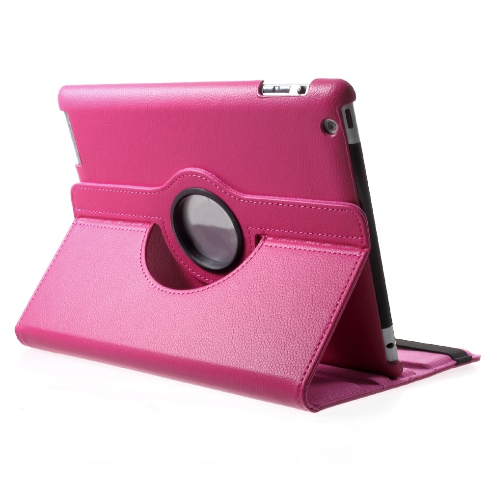 lFor iPad 4/3/2 360 Degree Rotary Stand Flip Leather Tablet Cover with Litchi Grain - Rose-3