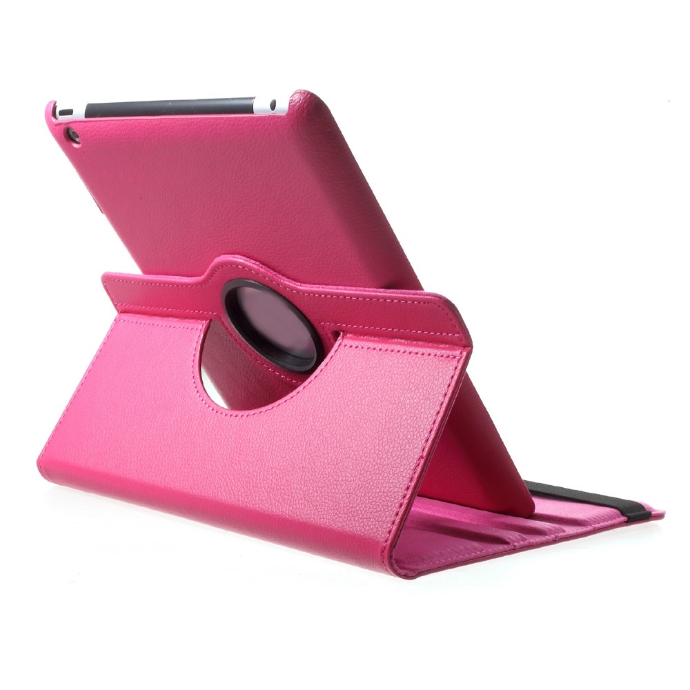 Litchi Skin PU Couro de 360 ​​graus de 360 ​​graus Case de Fólio Com Faixa Elástica Para Ipad 4/3/2 - Rosa-4