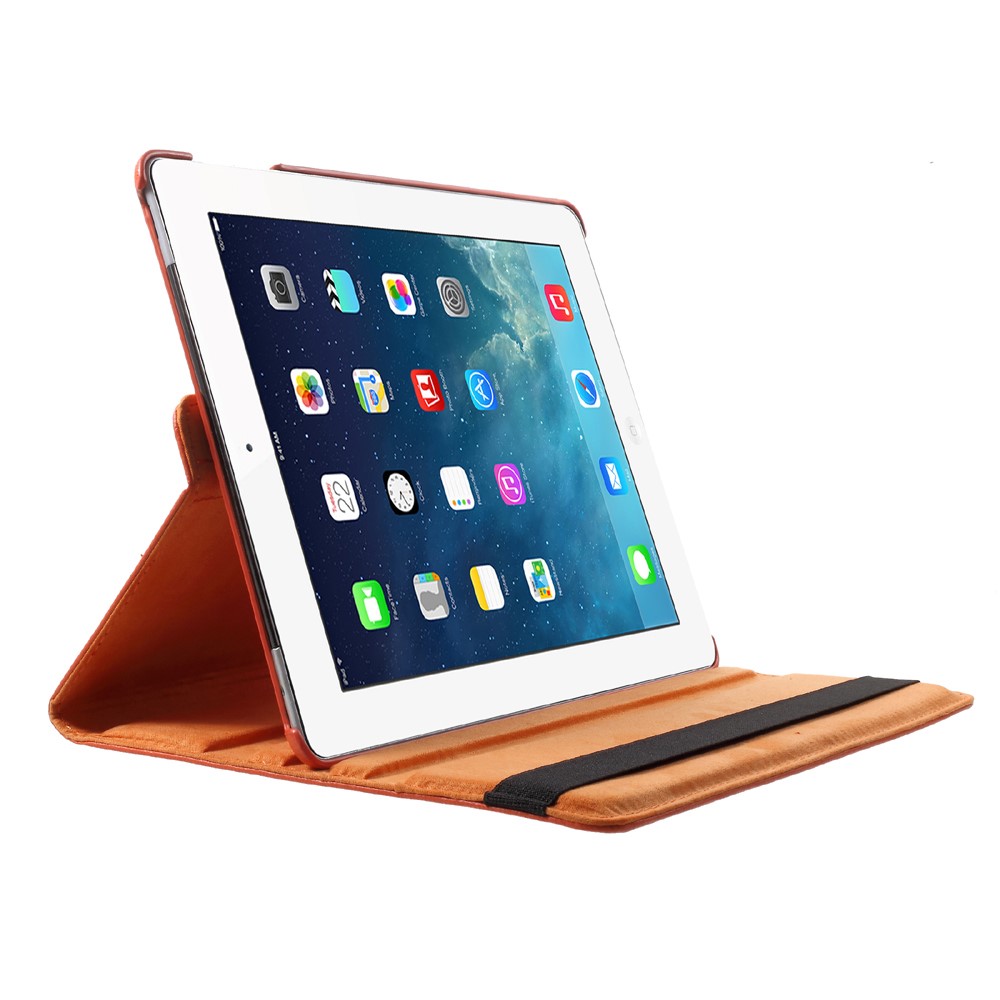 Кожа Личи PU Кожа PU 360 Градусов Ротационная Подставка С Резинкой Для Ipad 4/3/2 - Оранжевый-2
