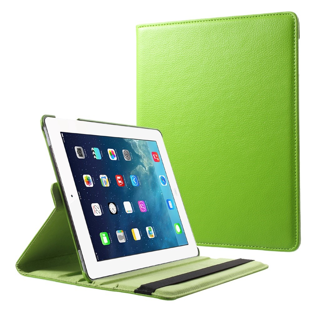 Litchi Skin PU Leather 360 Degree Rotary Stand Folio Case with Elastic Band for iPad 4/3/2 - Green-1