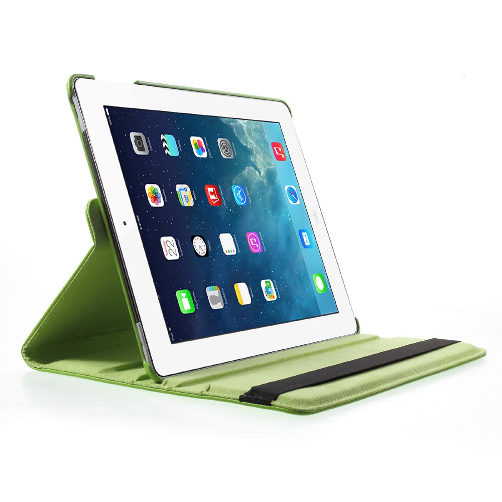 Litchi Skin PU Leather 360 Degree Rotary Stand Folio Case with Elastic Band for iPad 4/3/2 - Green-2