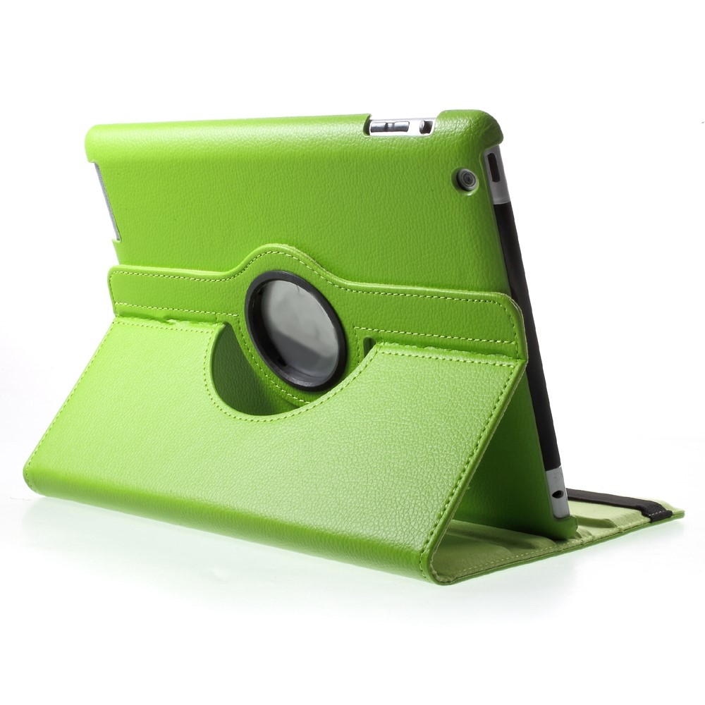 Litchi Skin PU Leather 360 Degree Rotary Stand Folio Case with Elastic Band for iPad 4/3/2 - Green-3