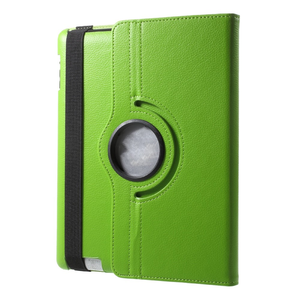 Litchi Skin PU Leather 360 Degree Rotary Stand Folio Case with Elastic Band for iPad 4/3/2 - Green-6