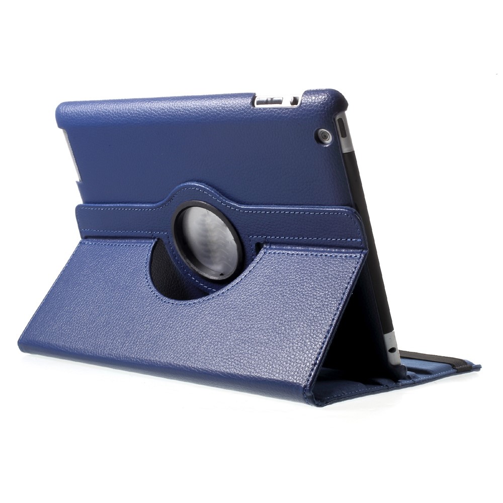 Litchi Skin PU Leder 360 Grad Rotary Stand Folio Hülle Mit Gummiband Für Ipad 4/3/2 - Dunkelblau-3