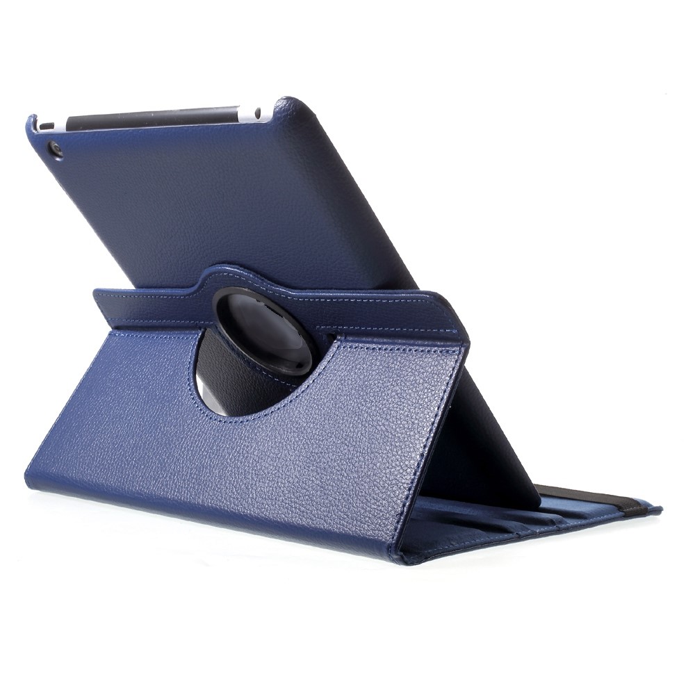 Litchi Skin PU Leder 360 Grad Rotary Stand Folio Hülle Mit Gummiband Für Ipad 4/3/2 - Dunkelblau-4