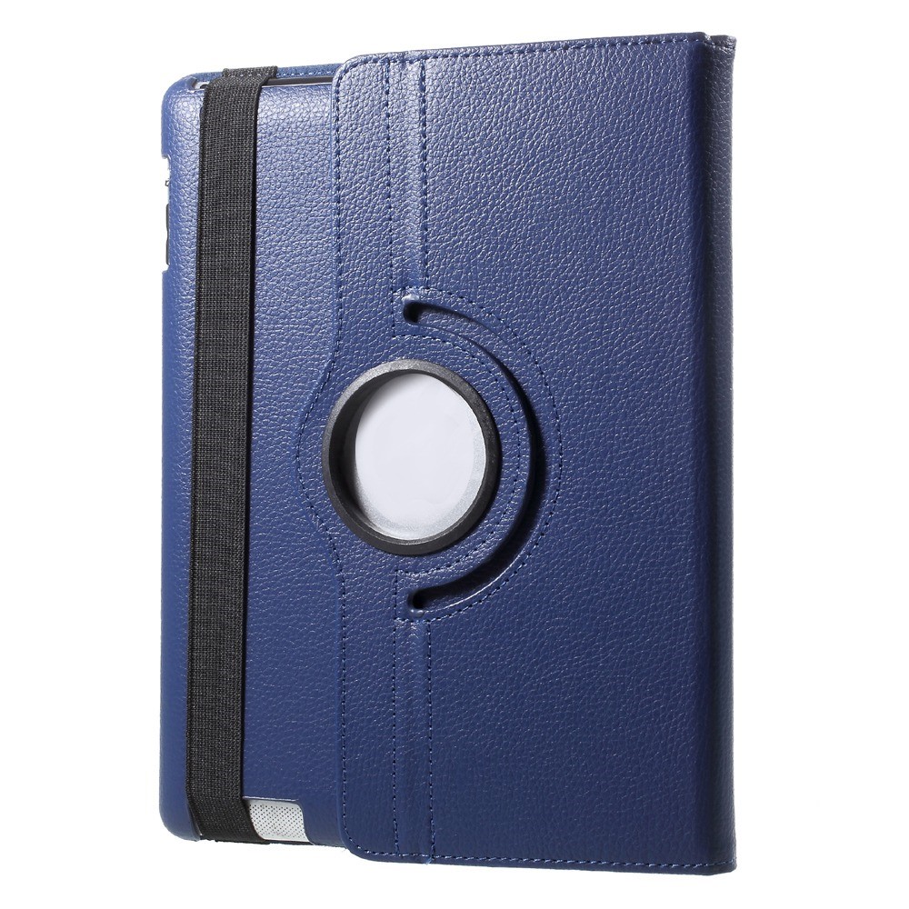 Elastic Band Rotary Stand cuero Flip cubierta con textura lichi para el iPad 4/3/2 - oscuro azul-6
