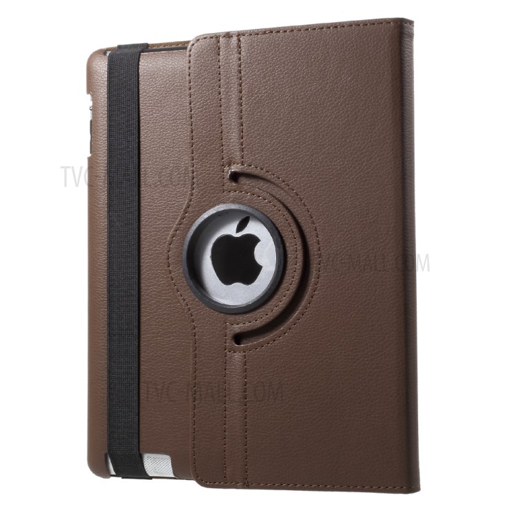 For iPad 4/3/2 Leather 360 Degree Swivel Stand Cover Case with Litchi Grain - Brown-1