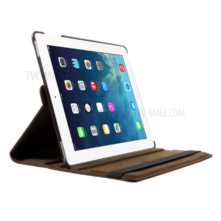 For iPad 4/3/2 Leather 360 Degree Swivel Stand Cover Case with Litchi Grain - Brown-4